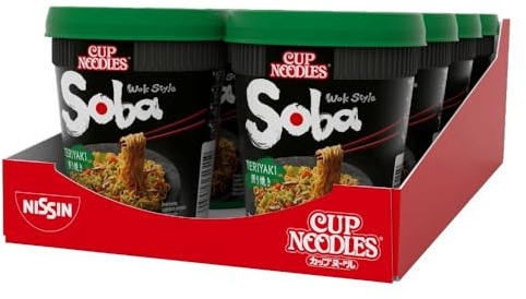 NISSIN Cup Noodles Soba Wok Style Teriyaki, 90 g Pot (8-Pack) | Quick & Easy Instant Noodles Meal, Low in Fat, Ready in 3 Minutes, Perfect for On-the-Go, Quick Snack