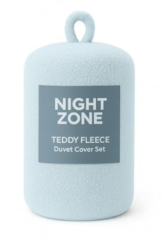 NIGHTZONE Teddy Fleece Duvet Cover Set With Pillow Case Thermal Fleece Warm Cosy Soft Fur Teddy Bedding Duvet Cover Set (Duck Egg, Super King)