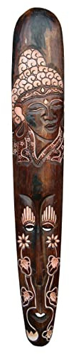 Wogeka - 100 cm Buddha Wand-Maske - im Asia Style Bali aus Holz als Geschenk-Idee zu Weihnachten Geburtstag Dekoration - Handarbeit Schnitzerei Asien Maske47.100 (Maske47.100)