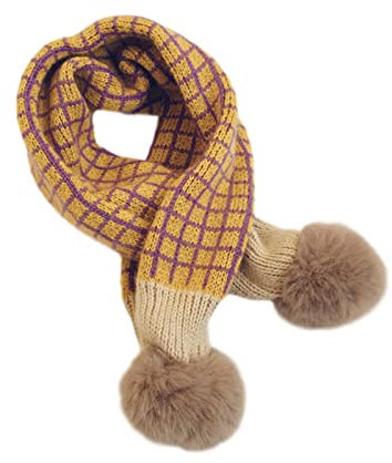 OVLAJ Warmer Schal Kinderschal Für Jungen Mädchen Gestrickt Plaid Pompom Winter Kinderschals-C,78Cm