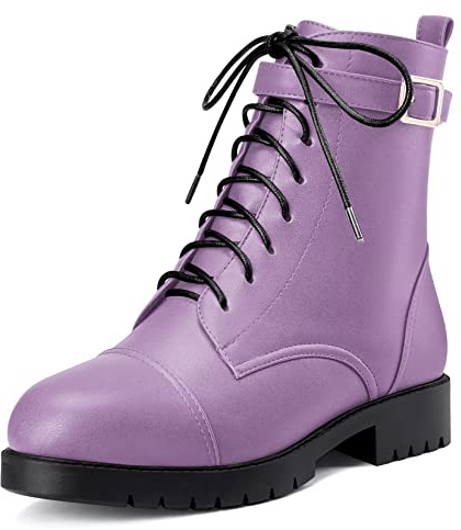 NobleOnly Mujer Bajos Chunky Ancho Heel Redonda Punta Cordones Cremallera Botines Oficina Clásico Zapatos Morado 41 EU