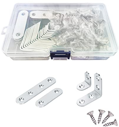 Jarshtime Piastra di rammendamento 40 pezzi in acciaio inox diritto di giunzione e staffa angolare con viti 2 in 3 in piastre di fissaggio piatte con staffa angolare 2,0 cm 1,6 in L