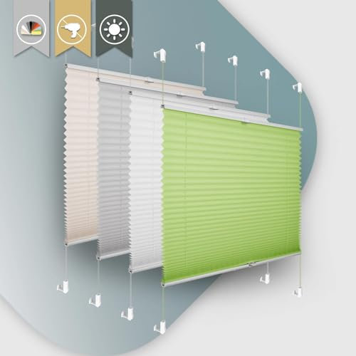 Buseu Plissee ohne Bohren Klemmfix 70x110cm(BxH) Grün Jalousie Sonnenschutz Easyfix Faltrollo Lichtdurchlässig Rollo für Fenster & Tür
