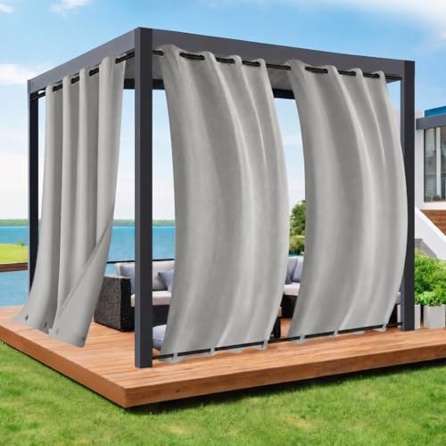 Rosnek Outdoor Vorhang Wetterfest Unten Gewichtet,Outdoorvorhänge mit Ösen H 213xB 132cm Outdoor Vorhänge Wasserdicht Außenvorhang,Winddicht Gardinen für Outdoor,1 Stück,Hellgrau