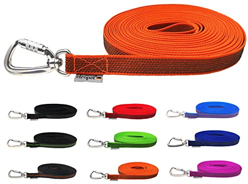 Hundeleine gummiert/Schleppleine antirutsch mit Sicherheitshaken/Hundeleine große Hunde bis 100 Kg / 5m / 10m /15m /20m (Schwarz, 7,5m MIT Handschlaufe)