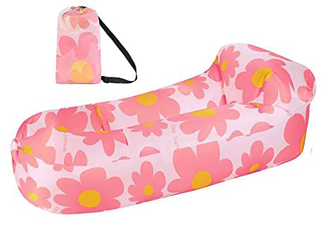 Hixingo Aufblasbares Sofa Wasserdichtes Strandliege Tragbares Luftsofa Outdoor Sofa Mit Tragetasche Reißfest Camping Sofa für Camping, Strand, Outdoor, Park, Reisen, Wandern (Pinke Blume)