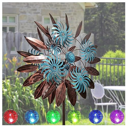 Solar Solar Windrad, 213cm Groß WindräDer Garten, mit solarbetriebene Glaskugel Windrad Garten Metall Groß, FüR Terrasse Und Garten