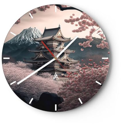 ARTTOR Moderne Wanduhr 30x30cm Rund Glasuhr Architektur Botanik - 5734 | Asien Japan japanisch Glas Analog Wanduhr Lautlos Wanddekoration Wohnzimmer Büro Küche Wanddeko Küchenuhr Geräuschlos ARTTOR