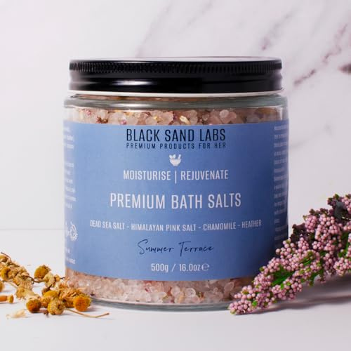 Black Sand Labs Premium badsalt för henne, premiumblandning av döda havet och rosa salter och botaniska ämnen som återfuktar och föryngrar huden, lyxiga badsalter för kvinnor (sommarterrass)