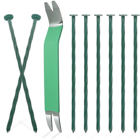 Bakulyor 100 Pack Metal Landscape Stakes, 6 Inch Artificial Turf Spikes, 6 Gauge Large Landscaping Nails, Green Edging Anchoring Staple for Garden Ground Grass Lawn Paver Timber Border Weed Barrier 6