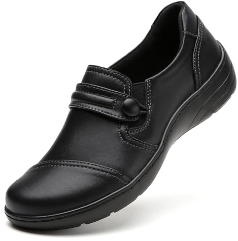 QAE Loafers for Women Orthopedic Loafers for Women Comfortable Women's Flat Slip-Ons Shoes for Dress Work Business Casual Black US 6