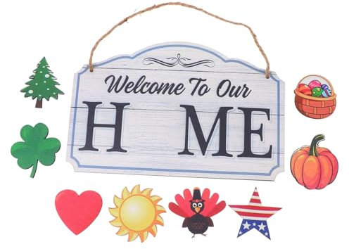 PRETYZOOM 1stk Auflistung Türkranz Vorn Schild Für Haustür Hausdekorationen Für Zu Hause Hängendes Ornament Auswechselbares Holzschild Holztür Hölzern Das Schild Willkommen