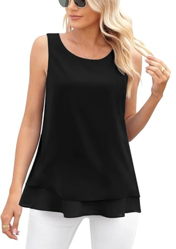 Zilams Tank Top Damen Chiffon Blusentop Elegant Ärmellose Sommer Oberteile