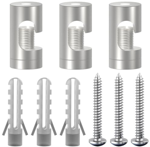 OASHISU 3 Stück Aluminiumlegierung Aufputz-Kabelhalter für Lampe, Silber | Zweiteilige Wand- und Deckenpins für Textilkabel Deckenbefestigung Affenschaukel DIY mit Schrauben und Dübeln
