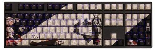 GeRRiT Genshin Impact Tastenkappe, Kirsch-/PBT-Sublimations-Anime-Tastenkappe, 108 Tasten, Schwarz-Weiß-Tastenkappen, verwendet für ISO/ANSI und andere 60 % mechanische Tastaturen, MX-Stangen