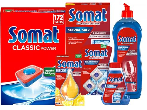 SOMAT Tabs 172 AW Classic Power, Geschirrspül Tabs mit Fettlösekraft für kraftvolle Reinigung + Klarspüler + Intensiv-Maschinenreiniger + Spezial-Salz + Deo Perls + Maschinenreiniger