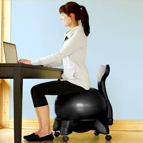 CMYUN Sitzball Extra Dicker Yogaballsitz für Das Büro, Ergonomischer Fitness-Ballstuhl mit Rollen und Rückenstütze, Stabiler Schreibtischball für Den Heimunterricht