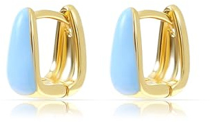 Made by Nami Edelstahl Eckige Ohrringe Gold mit Blauer Vorderseite Sommer Schmuck Damen Wasserfest