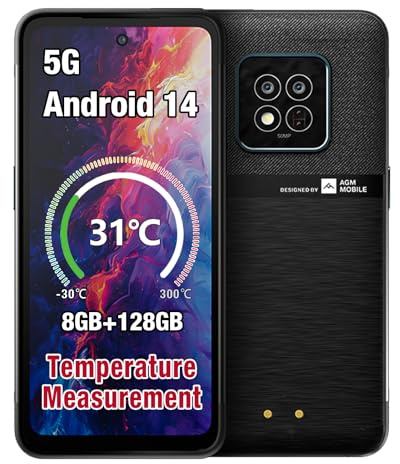 AGM X6 5G Outdoor Handy Ohne Vertrag mit Smartwatch+Kopfhörer, 8GB+128GB/512GB, 6,78'' FHD+ Display, Android 14 Robustes Wasserdicht Smartphone, 50MP+16MP, Dual SIM/Face ID/5000mAh Akku,Schwarz