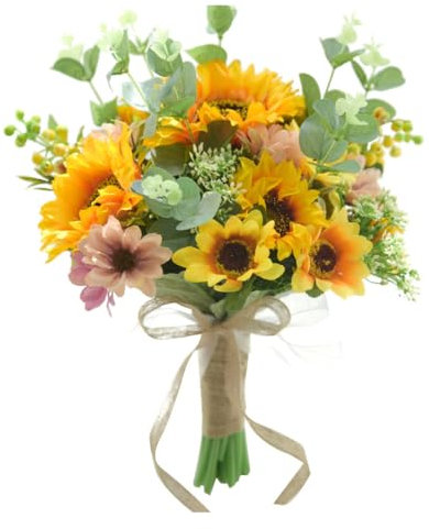 Yurosiay Hochzeit Brautstrauß Sonnenblumen Künstliche Hand Blumen Blumenstrauß Braut Brautjungfer Brautjungfern Blumensträusse Hochzeit Sonnenblumensträuße Bouquet Hochzeitszubehör Dekoration