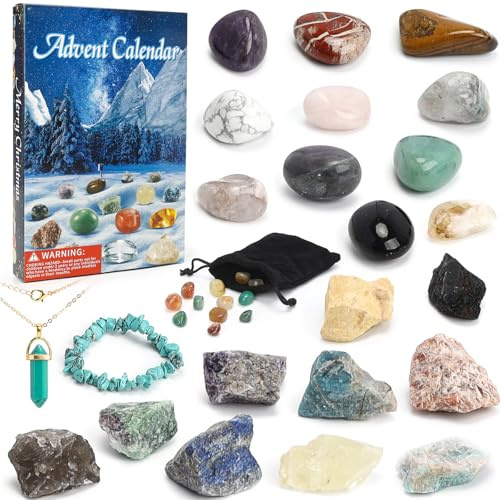 Aitsite Calendario Adviento Piedras Naturales, Piedras áSperas + Lisas Calendario Adviento 2025, CalendarioAdviento para Regalos Familiares y Amigos