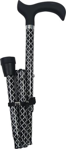 Identités, Canne de Marche, Pliante, Robuste en Aluminium, Légère, Poignée Confort, Poids Max 110 kg, Hauteur Réglable, Compacte, Motif Damier