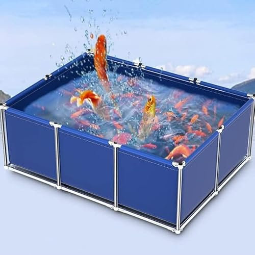 Faltbarer Fischteich aus Segeltuch, Fischteich aus PVC-Segeltuch mit Stahlrahmen, Zierschwimmbecken für Aquarien mit Ablassventil, Zuchtwassertank für Koi, Goldfische, Fischteich im Freien