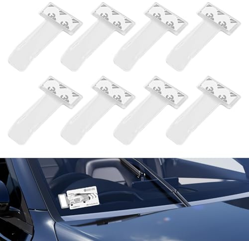 WEDAMOO 8 Stück Parkscheinhalter Windschutzscheibe, Selbstklebend Windschutzscheibe Kartenhalter, Parkscheinhalter Clip, Windschutzscheibe Parkausweis Halter, Transparente Auto Halter Clip
