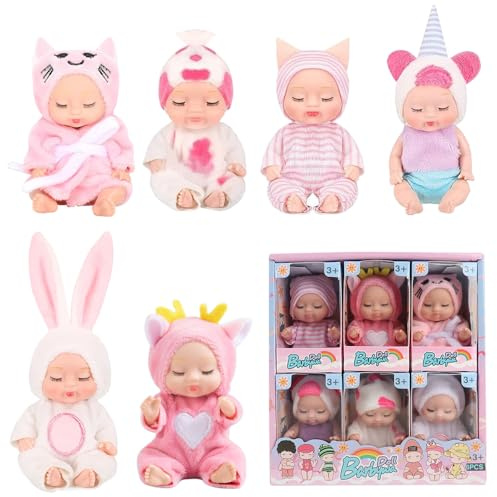 Fiotha Babypuppe, 6 Stück Mini Baby Puppe, 3,5 Zoll Puppe und Kleidung Set, Babypuppe, Reborn Baby Dolls, Realistische Babypuppe, Mini-Puppen-Set, Puppenspielzeug für Mädchen, Jungen