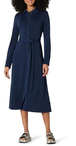 Amazon Essentials Women's Regular Fit Long Sleeve Matte Jersey Collared Smart Midi Shirt Dress