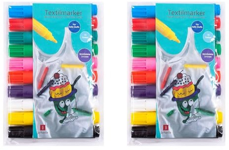 TerCasa 998702-1 Textilmarker Sets 2x 10er zum Bemalen von Stoff, 20 Stoffmalstifte im Etui, Textilstifte mit Strichstärke von 2 bis 5 mm, 20 Textilmalstifte in 10 verschiedenen Farben