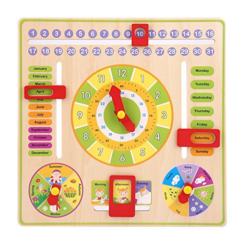 Hölzernes Beschäftigungsbrett, Montessori-Holzspielzeug-Kinderuhr, Lernen, die Zeit zu Lesen, Hölzernes Montessori-Wetterbrett mit Kalender und Lernuhr, Vorschul-Lernuhr für Kinder