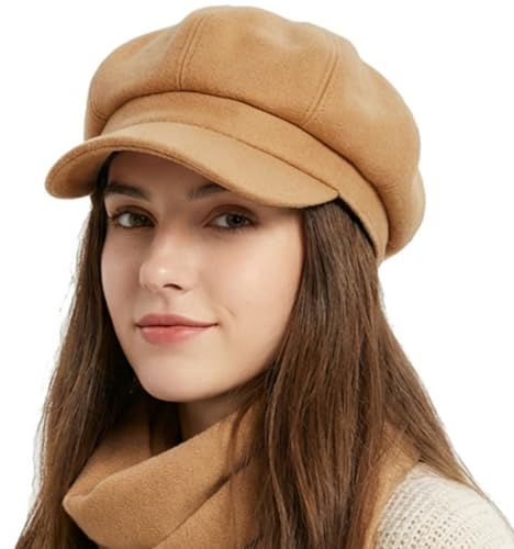 HIQIU Vintage ballongmössa damer toppmössa vinter varm basker keps damer åttakantig mössa för höst vinter, kaki, M/one size