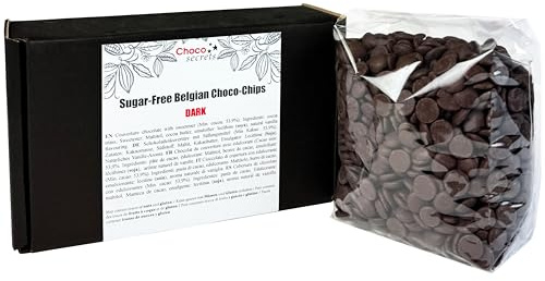 CHOCO SECRETS Schokodrops Zuckerfrei 600g Zartbitter - Dark Chocolate Chips gesüßt mit Maltit ohne Zuckerzusatz (0,1g Zucker pro 100g) - Dunkle Schokolade ohne Zucker zum Schmelzen und Backen
