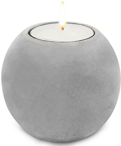 Portavelas Esfera de Cemento para Vela de té. Decoración rústica para terraza o jardín. Resistente y Duradero. 7,5 cm diám x 6 cm Altura. Unidad. I Esfera