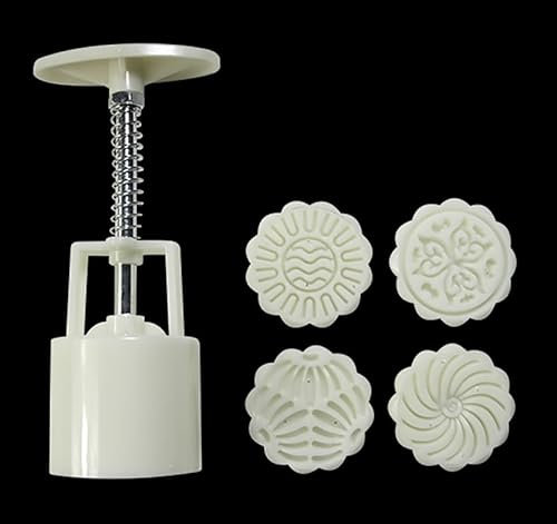 Mooncake Mold Press Moon Cake Mold Set,Mid-Autumn Festival Hand-Pressure Moon Cake Maker 4 Pcs Cookie Stamps for Baking DIY Cake Cookie Biscuit Dessert Mooncake Mould,50g/100g