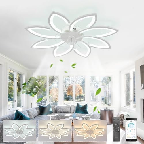 Ventilador de techo moderno con diseño de flores de 36 pulgadas con lámparas LED y control remoto, silencioso, regulable, ventilador de 6 velocidades para sala de estar, dormitorio o salón, color