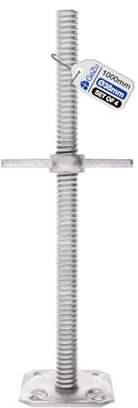 GeZu Impex Martinetto di Base per Ponteggio 1000 x 38 mm Set di 4 | Zincato a Caldo Martinetti a Vite Livellatori Regolabili in Altezza con Piastra di Base