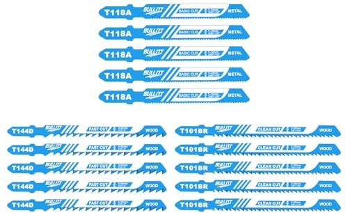 BULLITT 15PCS Professional Jigsaw Blade Set,Flexible Jigsaw Blades 5*T144D+5*T118A+5*T101BR with T-shank Designed for Cutting on Wood,Metal,Plactic,Professional Accessories for Jigsaws