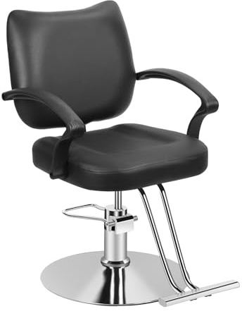 kamulouk Salonstuhl, Friseurstuhl mit robuster Hydraulikpumpe, um 360 Grad drehbarer Friseurstuhl, maximale Tragkraft 150 kg, Schwarz