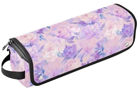 FRODOTGV Sac de voyage portable pour femme - Tapis résistant à la chaleur - Accessoires de coiffure pour fer à lisser - Sèche-cheveux plat - Aquarelle abstraite dessinée à la main, Pivoines Lilas