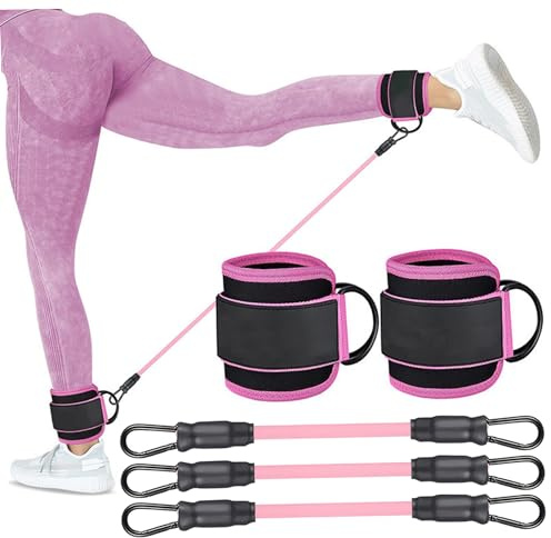 Bandas de Resistencia al Tobillo con puños 5 Piezas/Set 10 LB, 20 LB, 30 Correas de Tobillo Transpirable con Anillos D Equipo de Fitness Ajustable para Mujeres, Equipos de Ejercicios de Gimnasio e