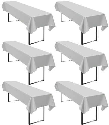 6 Stück Tischdecke Bierzeltgarnitur 100 x 250cm Grau Biertischdecke für 50-70 cm Tischbreite, Polyester wasserdichte & Wiederverwendbar Biertisch Tischdecken für Biertischgarnitur