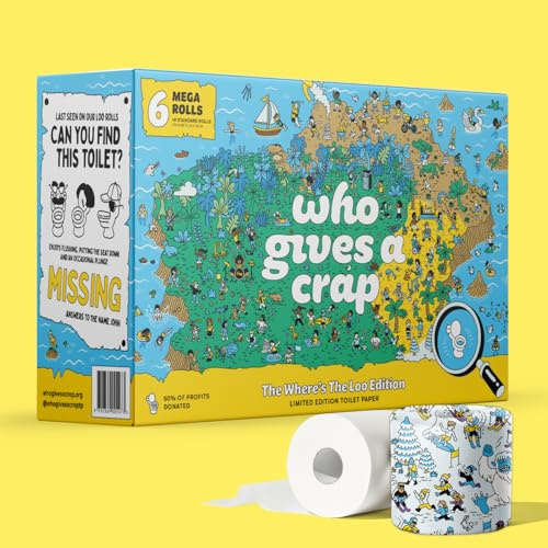 Who Gives A Crap Where's The Loo Edition - Premium Bamboo, Twice as Long, Toilet Roll, Box of 6 (3-Ply, 270 Sheets) - Soft, Strong, Sustainable