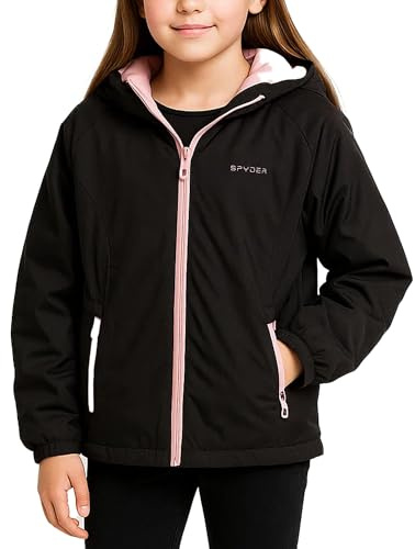 Spyder Girls Windbreaker Jacket - Lightweight Insulated Water and Wind Resistant Jackets for Girls Zip Up Kids Outerwear Coat, Size 7-8, Black