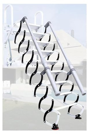 PUZYI Bodentreppe Elektrische Teleskopleiter, Klappleiter mit Handläufen, wandmontierte Dachbodenleiter nimmt keinen Platz EIN, for drinnen und draußen Loftleiter(Svart,3~3.5m)
