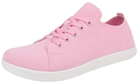 VBEDKDEB Sneakers, dam, sneakers, slip-on, fritidsskor, dam, slip-on skor med runt tå, stickning, fritidsskor, bekväma ballerinaskor, vandringsskor, breda platåskor, ROSA, 37 EU