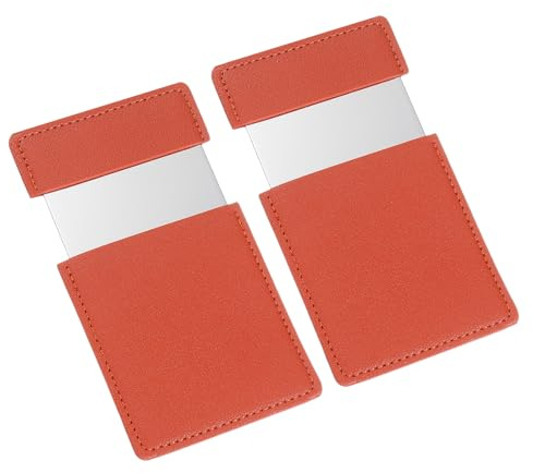sourcing map Kleiner Taschenspiegel für Geldbörse, Edelstahl, kompakter Make-up-Reise-Handspiegel mit Lederetui für Damen, Mädchen, Geldbörse, Geschenk (Dunkelrot, 6,3 x 9,6 cm), 2 Stück