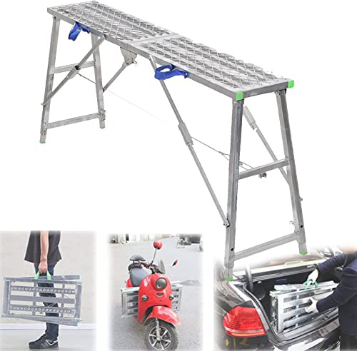 LWJSOCP Escalera de Aluminio portátil - Plataforma de Trabajo de andamio Ajustable con Capacidad de Carga de 880 LB, Ideal para Lavar vehículos, Limpiar Ventanas y Decorar el hogar, 180 cm