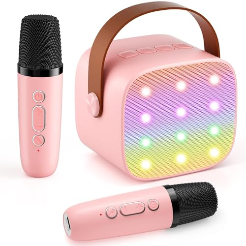 Mini karaoke Machine con 2 microfoni wireless, 2025 TOP Kids Portable Bluetooth Karaoke Machine for 3, 4, 5, 6, 7, 8, 9, 10, 11, 12 anni, regalo di Natale per ragazze e ragazzi, feste a casa
